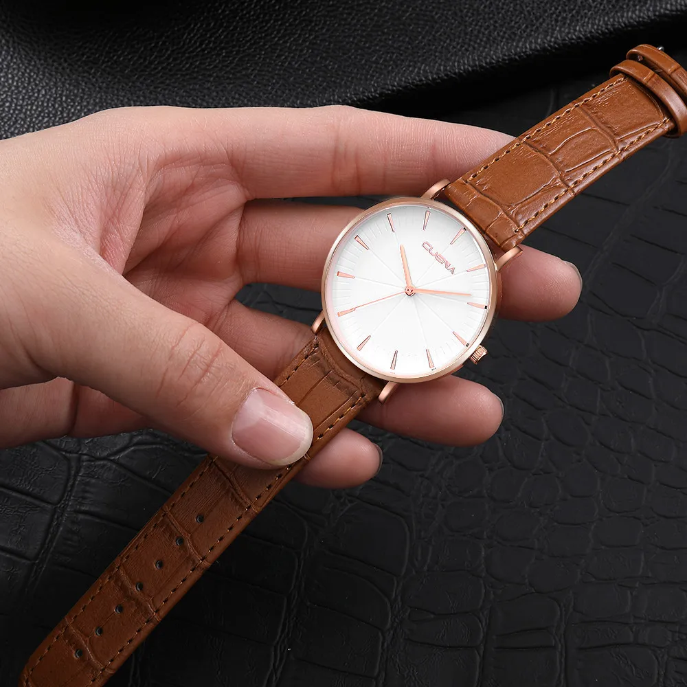 

CUENA Men Wristwatch Fashion Leather Military Casual Analog Quartz Business watch zegarek meski relojes hombre 2021 cuarzo