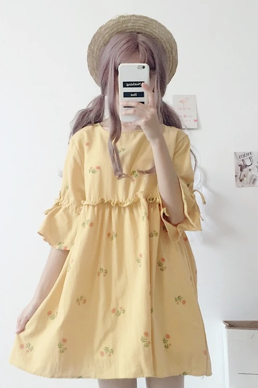 2019 женское винтажное свободное платье Harajuku Ulzzang с принтом подсолнуха милые