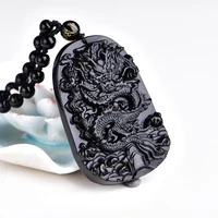 miara l drop shipping unique natural black obsidian carving dragon lucky amulet pendant necklace for women men pendants jewelry
