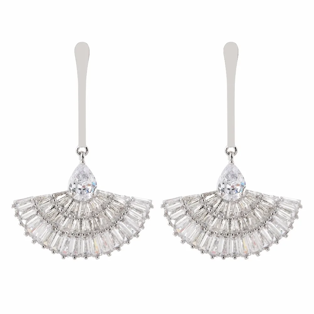 Роскошные и класса люкс веерообразная форма циркон серьги для женщин/девушек.