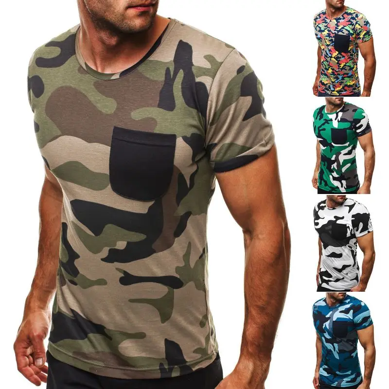 2018 New Arrival Summer Camo T-Shirts Men's Slim Fit O Neck Short Sleeve Muscle Tee Shirts Casual T-shirt Tops Plus Size M-2XL | Мужская