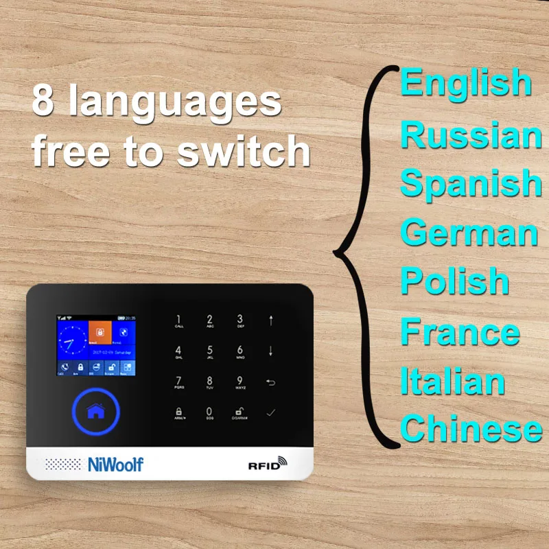 WIFI GSM домашняя охранная сигнализация GPRS сенсорная клавиатура Английский Русский Испанский Немецкий польский итальянский французский Android IOS APP