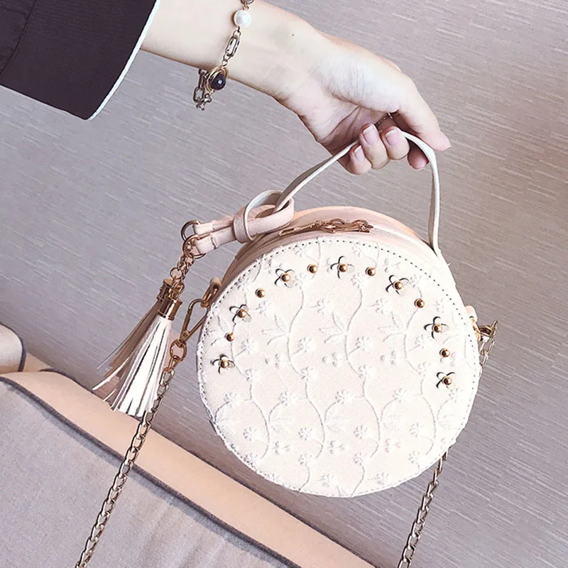 Популярная женская сумка через плечо из искусственной кожи круглая маленькая