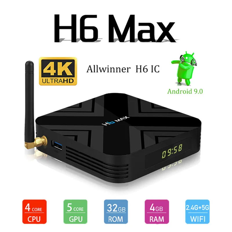 H6 MAX Smart tv Box Android 9,0 4 Гб ОЗУ 32 Гб ПЗУ Allwinner H6 медиаплеер 2,4G 5G Wifi Bluetooth 4,1 4K HD телеприставка vs H96