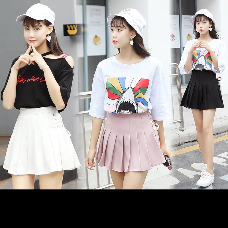 

Japanese Kawaii High Waist Bow Lac-up Mini Skirt Women Summer Harajuku Vintage A-line Above Knee Skirts Shoolgirl Streetwear