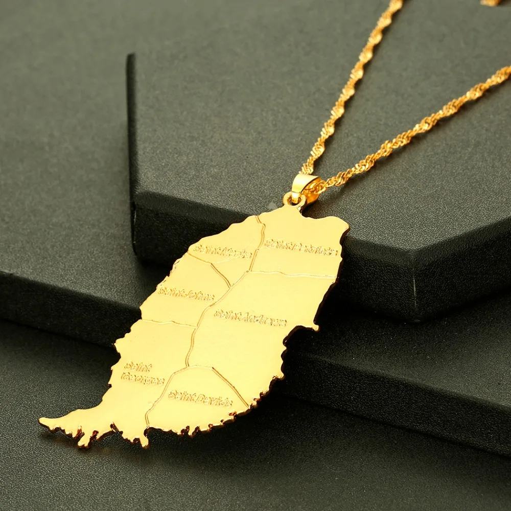 Цепочка с подвеской в стиле хип-хоп картой острова Гренада | Украшения и