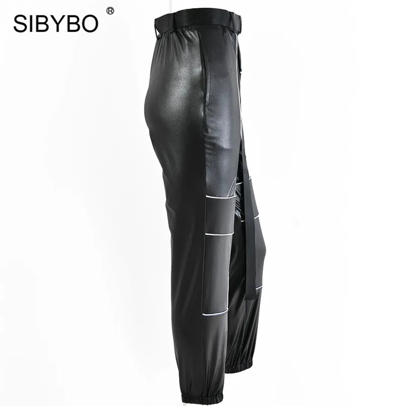 Sibybo, женские шаровары с поясом, модные, с высокой талией, с карманами, Осенние, женские брюки, уличная одежда, черные, женские повседневные штаны