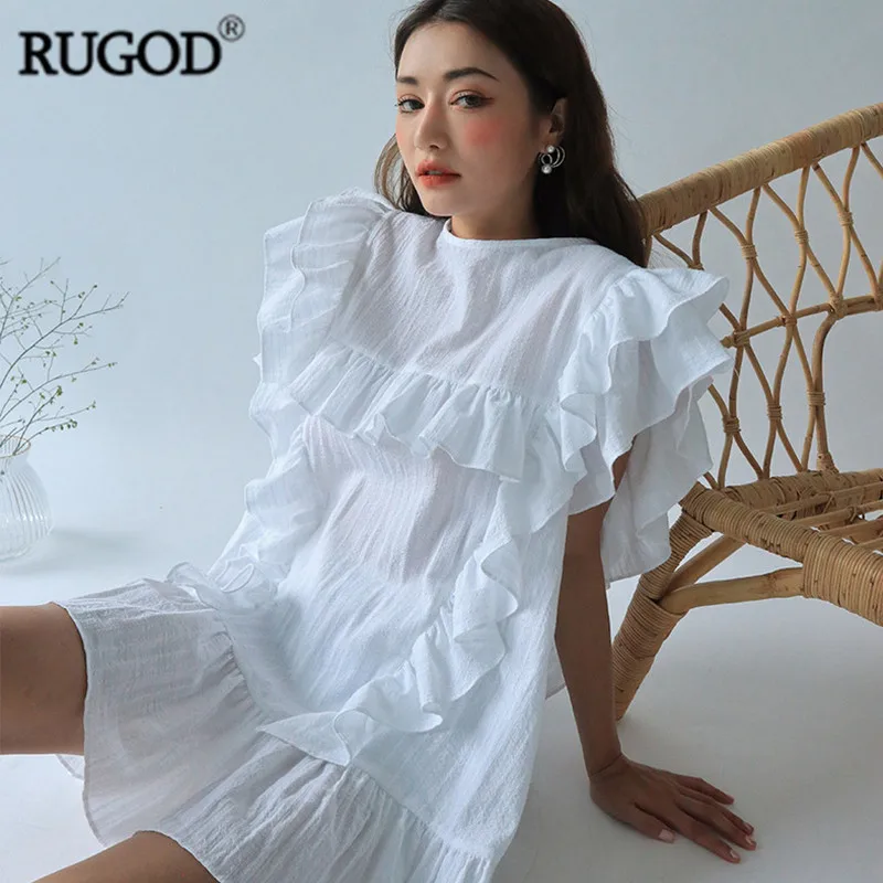 Шикарные платья RUGOD с круглым вырезом и листьями лотоса 2021 модные хлопковые