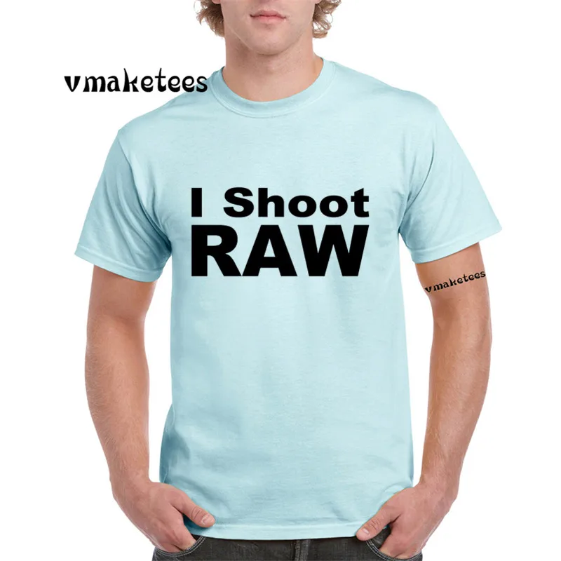 Мужская футболка с принтом I Shoot Raw забавная коротким рукавом летняя повседневная