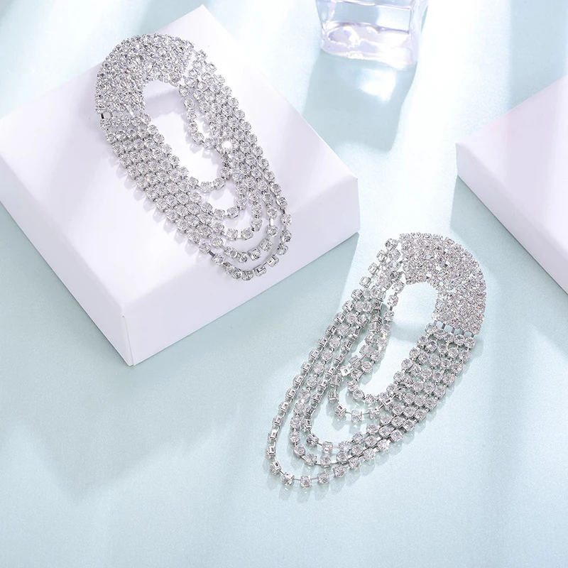 Женские серьги-подвески с цирконом многослойные сережки вставкой из циркония