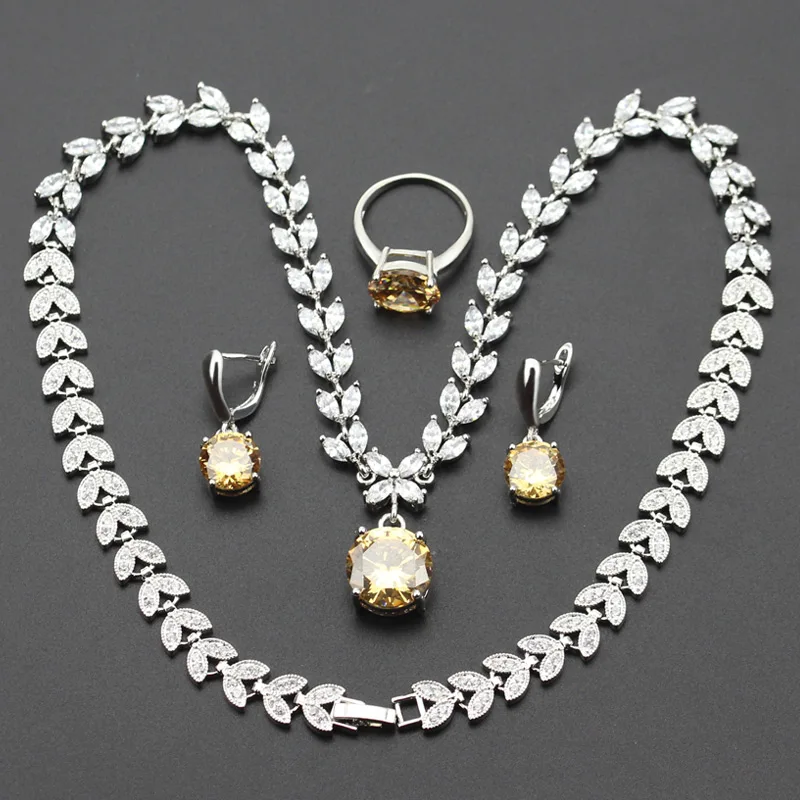 Горячая продажа 925 серебряный цвет желтый оранжевый морганит ювелирный набор для