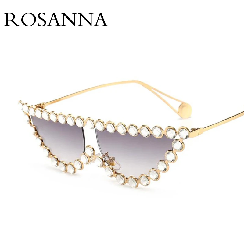 Женские солнцезащитные очки кошачий глаз с плоским верхом и стразами трендовые