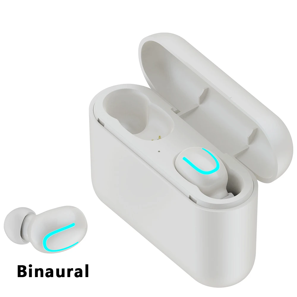 Binaural white Беспроводные наушники, Bluetooth 5,0, мини наушники, свободные руки, спортивные наушники, гарнитура с зарядным устройством, микрофоном для телефона, планшета - Цвет: Binaural white