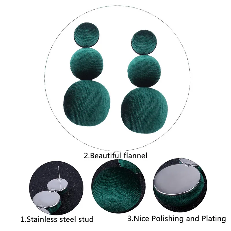 2017 Dark Green Round Shape Drop Flannel Earrings For Women Fashion Jewelry Mujer brincos Bohemia Ethnic Hanging Halloween Gifts | Украшения