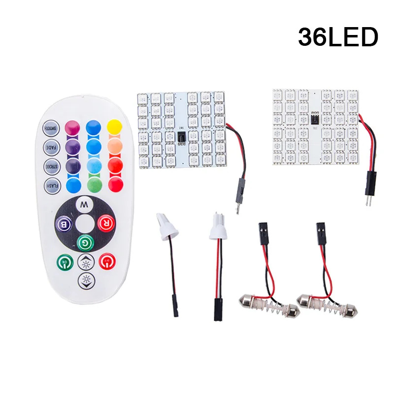 36LED RXZ красочные светодиодные T10 C5W led RGB 5050 12/16/24/36SMD авто лампы для чтения купол с фестонами/Строб Беспроводной дистанционного Управление 7 цветов RGB - Испускаемый цвет: 36LED