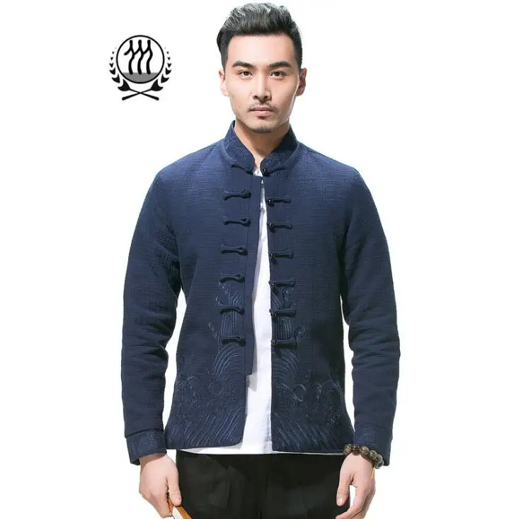 

Long sleeve middle-aged jacket men blazer spring autumn flax coats mens Tang suit Chinese style stand collar simple fashion