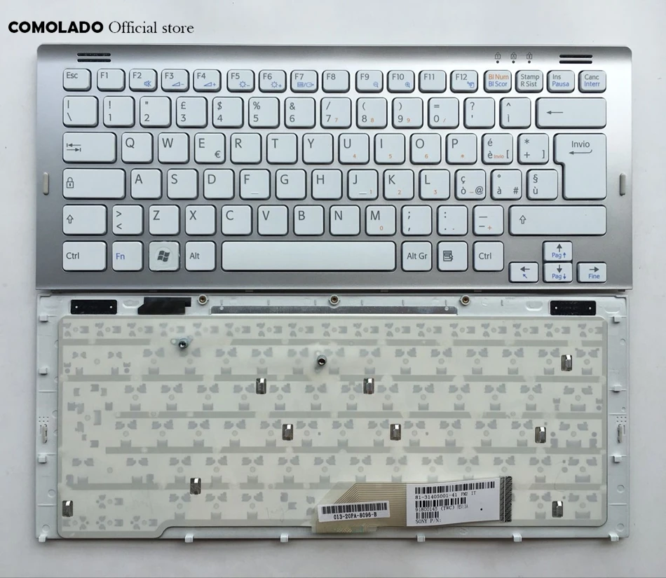 Итальянская клавиатура для Sony Vaio VGN SR белая и черная с серебристой рамкой