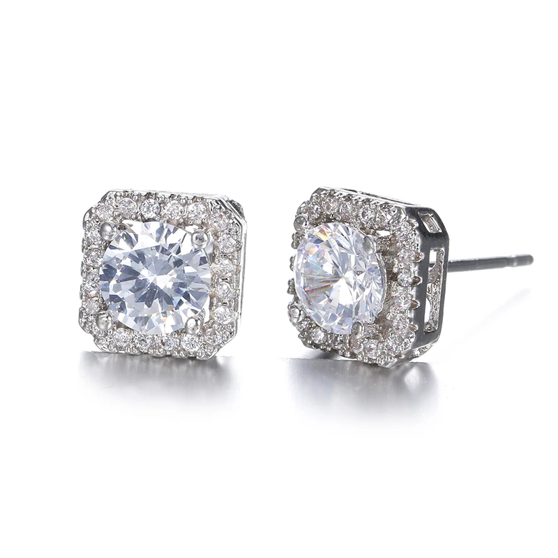 Женские серьги гвоздики из серебра 100% пробы с квадратным Цирконом|earrings fashion|earrings