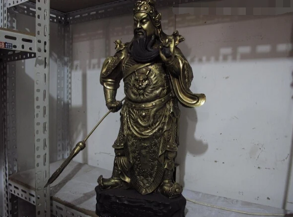 

song voge gem S1606 Folk Copper Bronze Gild Dragon Guan Gong Guan Yu Warrior Buddha Statue