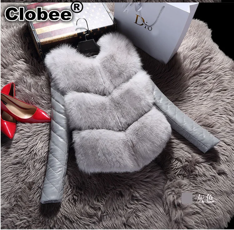 Removable Sleeves 2019 Imitation Fox Fur Patchwork Vest Coat Winter Women Wool Leather Sleeve Thick Faux Jacket D1074 | Женская одежда