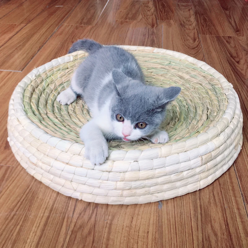 Кошка котенок Кровать Дом щенок мини домашних животных матрас для собачьей лежанки кошка спальный мешок туннель натуральный рис солома ручной работы Круглый Питомник