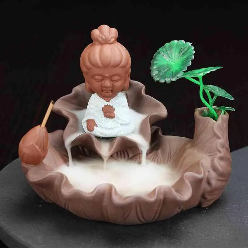 

Small Buddha Ceramic Backflow Incense Burner Smoke Waterfall Stick Incense Holder Decorative Buddha Incense Crafts Home Decor