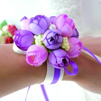 wedding bride girl bridesmaid floral hand wrist corsage adjustable ribbon rose bracelets ceremony party prom flower decoration