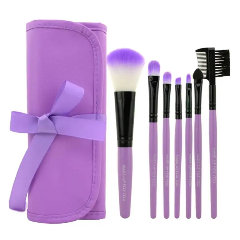 purple 7 шт./компл. набор кистей для макияжа+ сумка чехол Румяна Тени для век губы кисть для пудры, основы, смешение Косметика Красота инструменты 4 цвета - Handle Color: purple