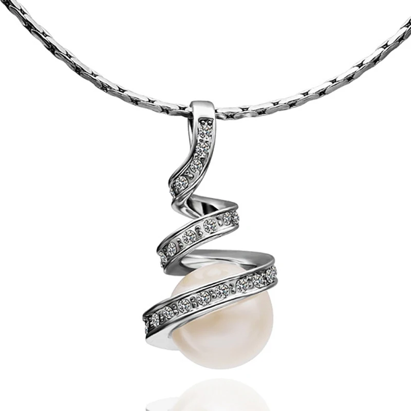 

Trendy 2021 New Pearl Pendant Necklace For Women Silver Color White Zircon Stone Pendants P2048