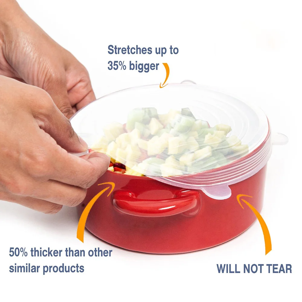 6 шт./компл. Мягкая силиконовая крышка сохранение свежести продуктов