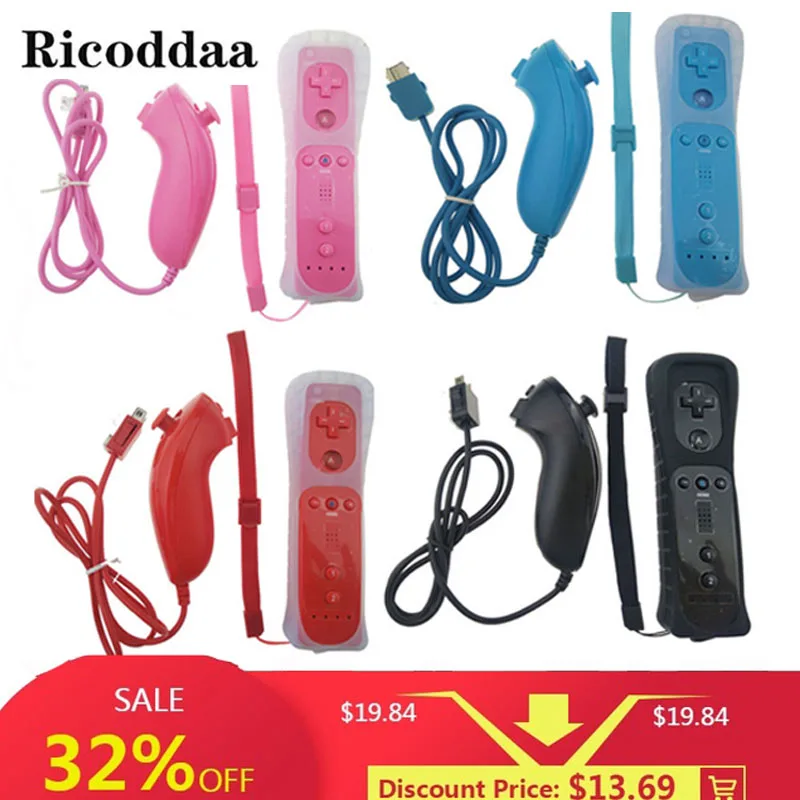 Для Wii Беспроводной дистанционного Управление + Nunchuk Nintendo без Motion Plus игроков с