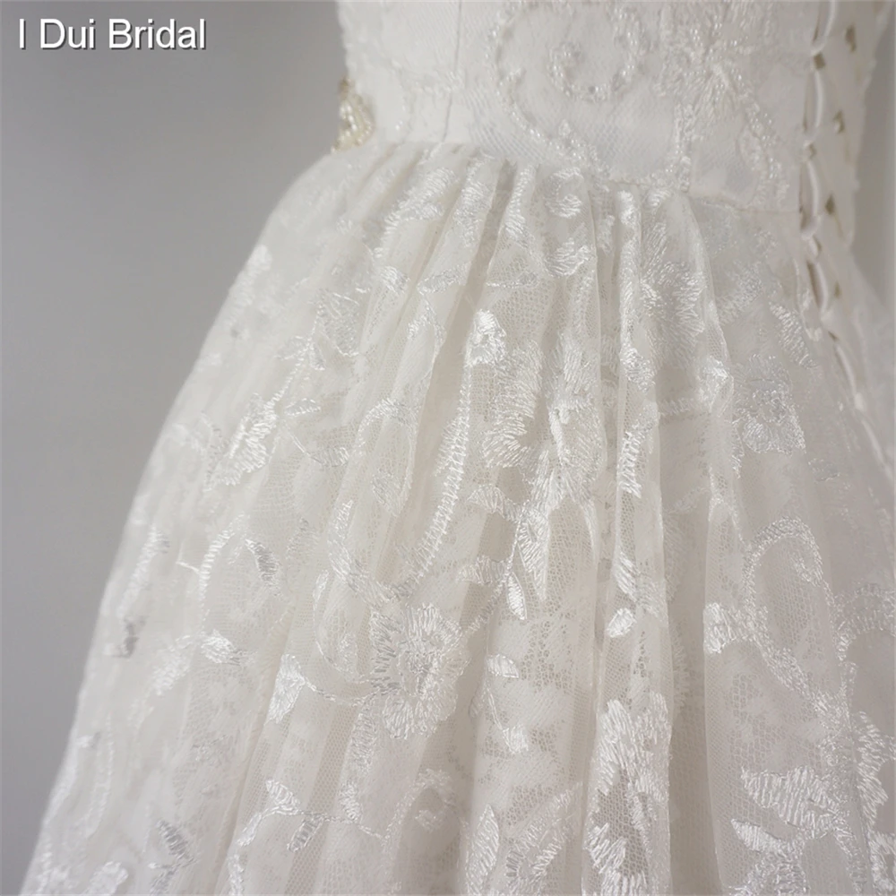 Кружевное бальное платье ELS0002 с глубоким треугольным вырезом и поясом | Свадьбы