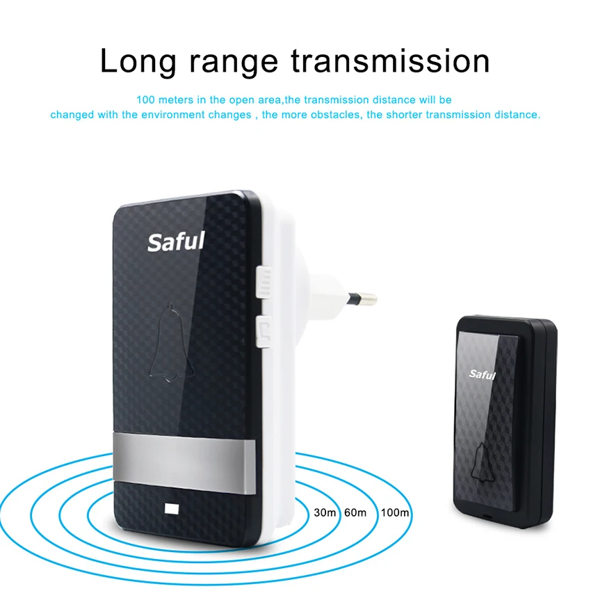 Saful Self-powered Waterproof Wireless Doorbell no battery long distance 2 Outdoor Button +1 Indoor Receiver EU/US/UK/AU plug |