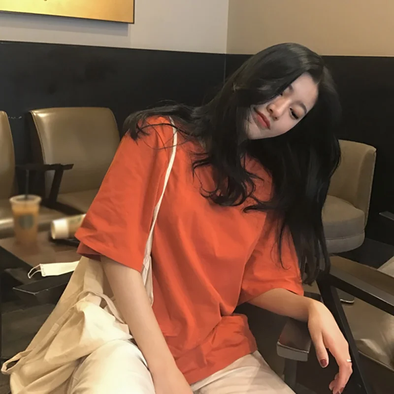 Short-sleeve T-shirt women 2019 summer new simple solid color round neck pullover student Korean version thin tide | Женская одежда