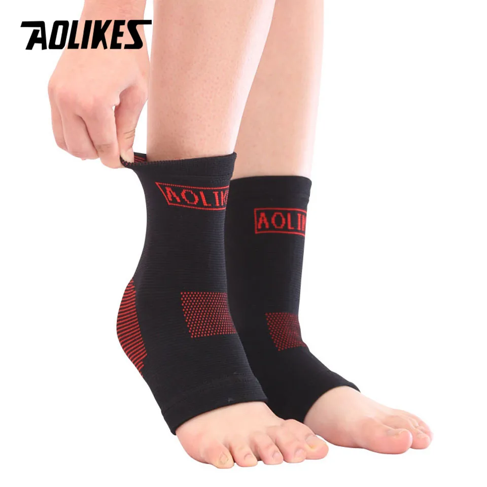 Black AOLIKES 1 пара компрессионная эластичная поддержка лодыжки баскетбольная спортивная защита лодыжки дышащая - Цвет: Black