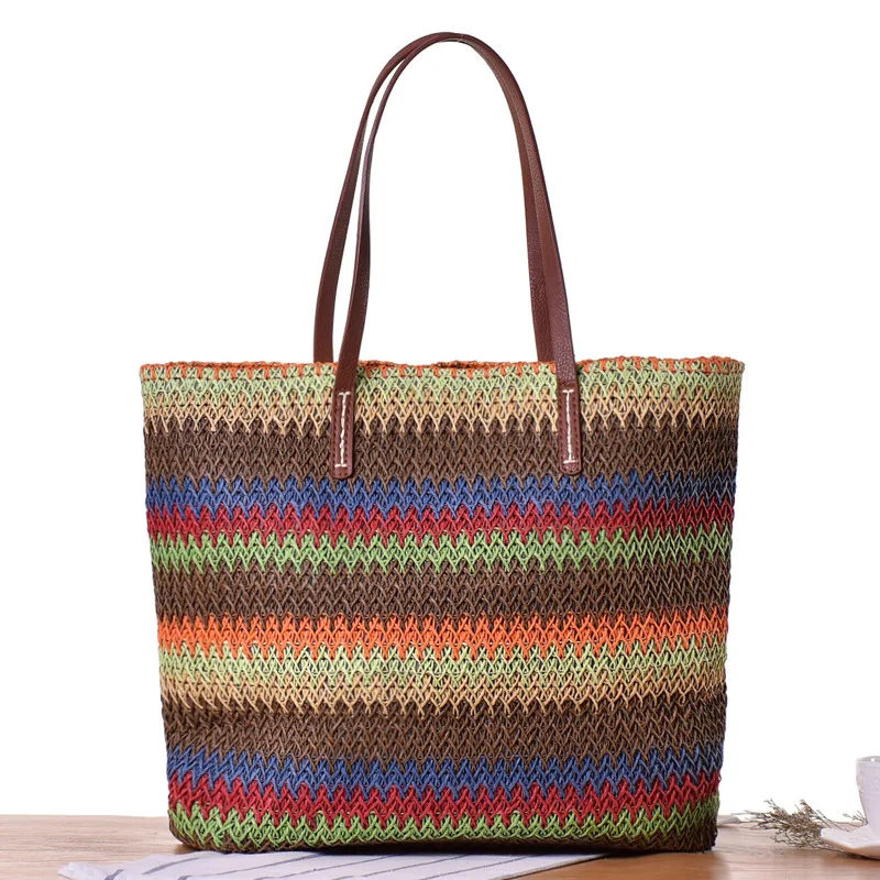 

OCEHNUU Large Women Vacation Straw Handbag 2020 High Quality Summer Beach Bag Female Weaven Tote Bags For Women Colorful Zipper