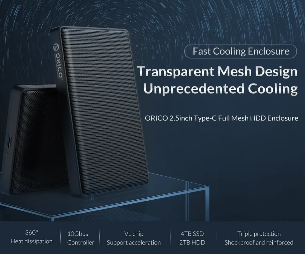 ORICO 2," Тип C SATA HDD чехол Полный сетчатый HDD жесткий диск внешний 5 Гбит/с HDD корпус USB3.0 жесткий диск корпус