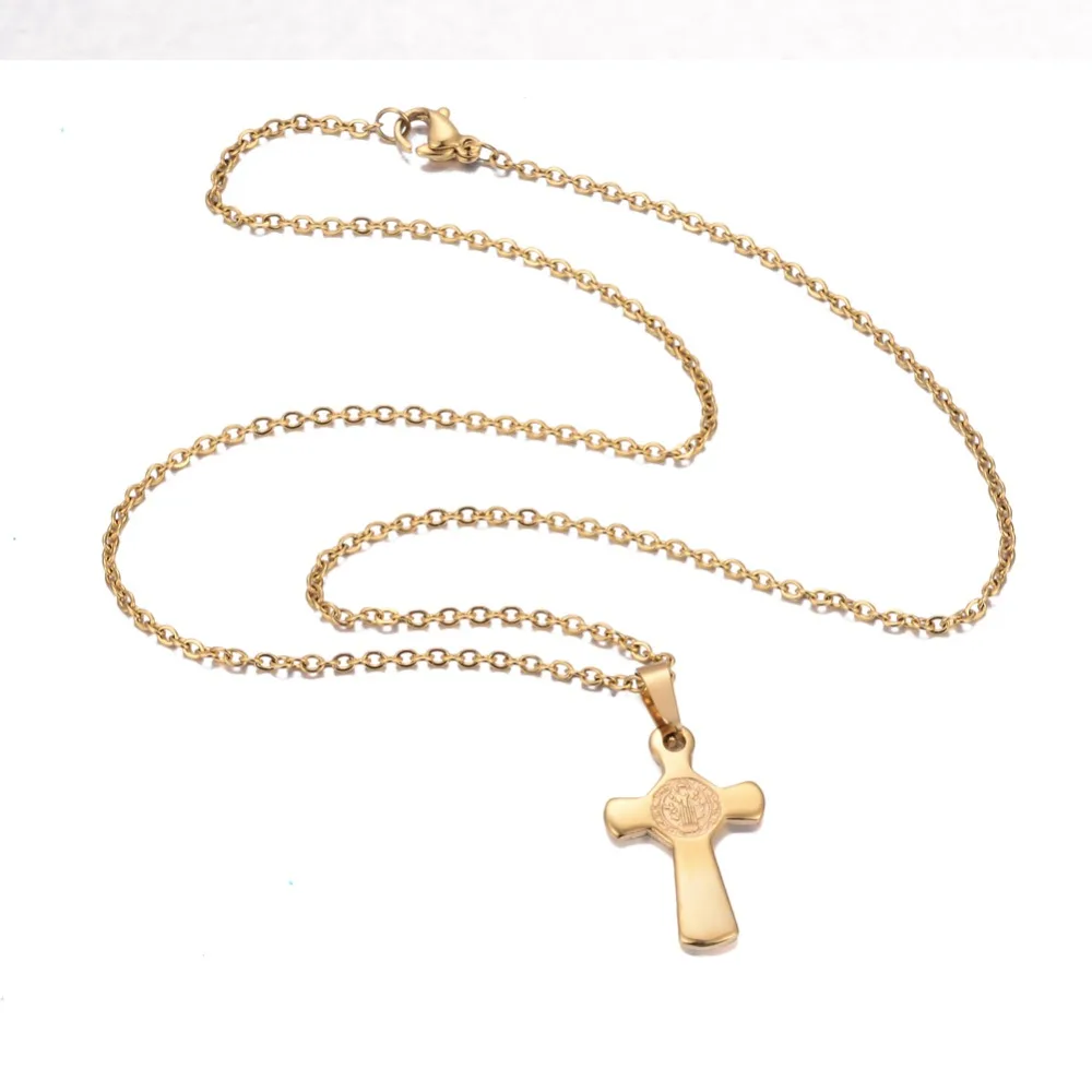 

Annayoyo Religious Cross Jewelry Charm Stainless Steel Cross Necklace High Quality Glamour Gold Pendant Jewelry