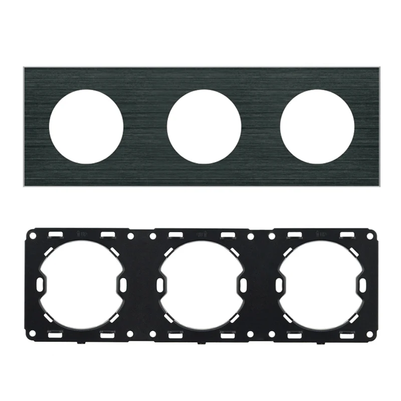 Triple Panel L1 настроить DIY для настенного выключателя гнездо только рамка панели черный Алюминиевый металлический панельный каркас Singel, двойной, тройной, четырехместный панель - Цвет: Triple Panel