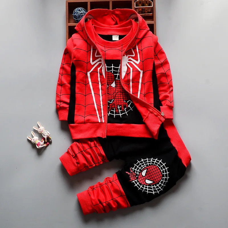 New Spiderman Baby Boys Clothing Sets Cotton Sport Suit For Clothes Spring Spider Man Costumes KIds Three piece set | Детская одежда и