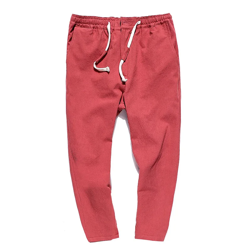 Lawrenceblack укороченные брюки мужские летние хлопковые повседневные мужские брюки однотонные тонкие хип-хоп Уличная мода брюки 1124 - Цвет: Красный