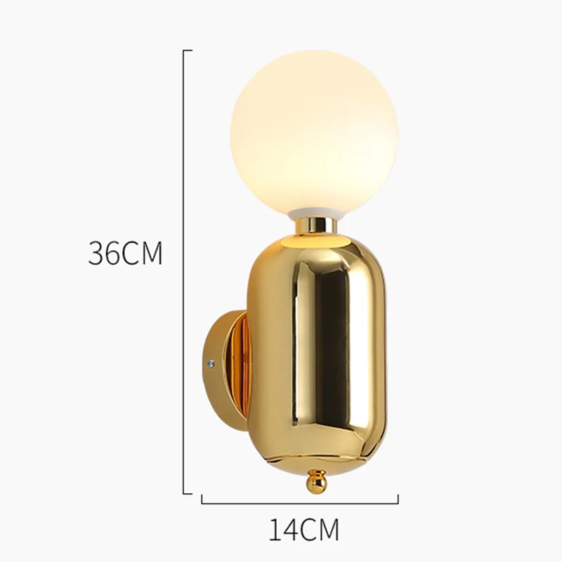 

E27 Nordic Glass Globe Ball LED Wall Lamp Golden Bedroom Bedside Wall Light Aisle Corridor Study Bathroom Wall Sconces