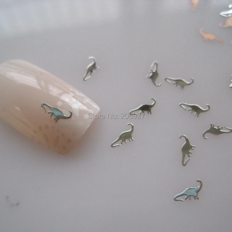 MS274 1 100 шт серебряный милый динозавр металлический стикер для дизайна ногтей