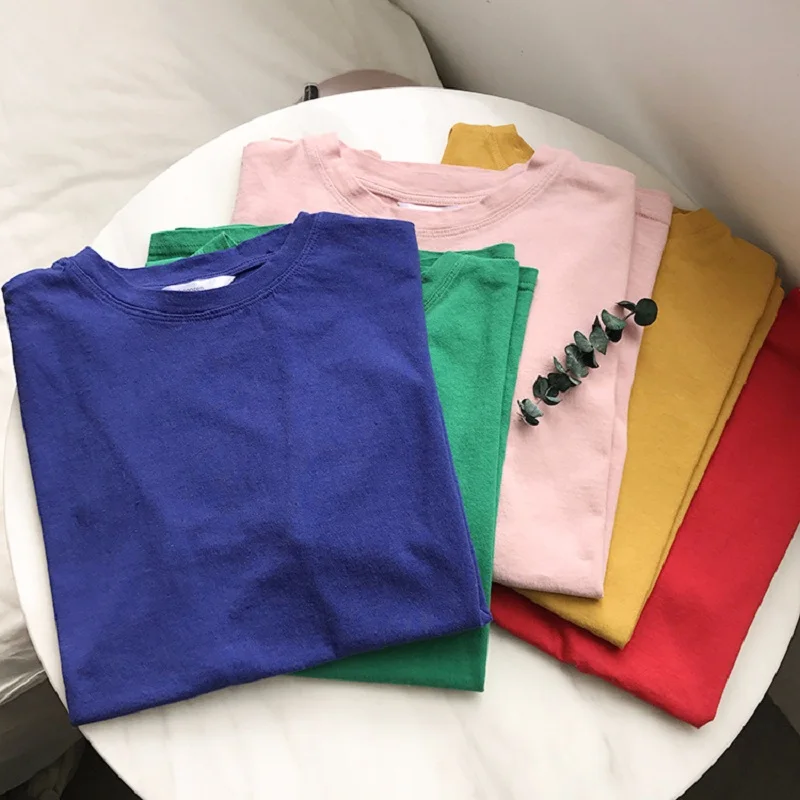 Женская хлопковая футболка с коротким рукавом круглым вырезом|loose t shirt|t shirts