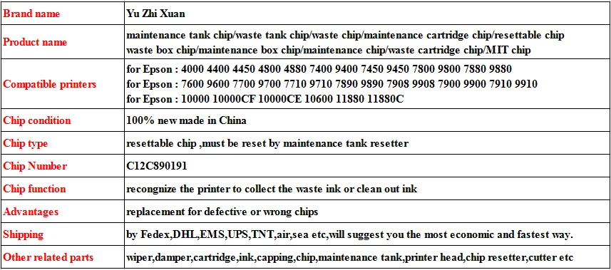 10 шт. картридж для отходов Epson 10000 10000CF 10000CE 10600 11880 11880C 7600 9600 7800 9800 MIT чип