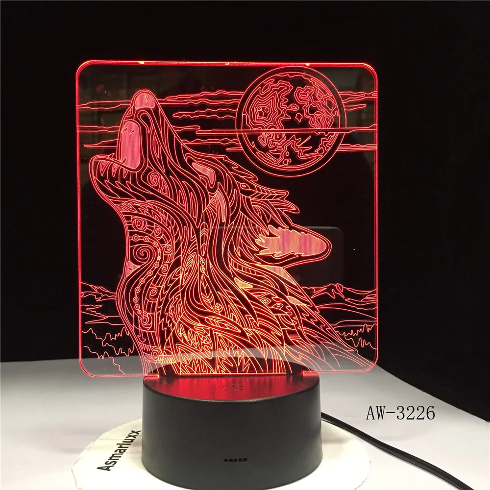 Ночь полнолуния вой волка 3D светодиодный акриловый RGB Ночной светильник USB