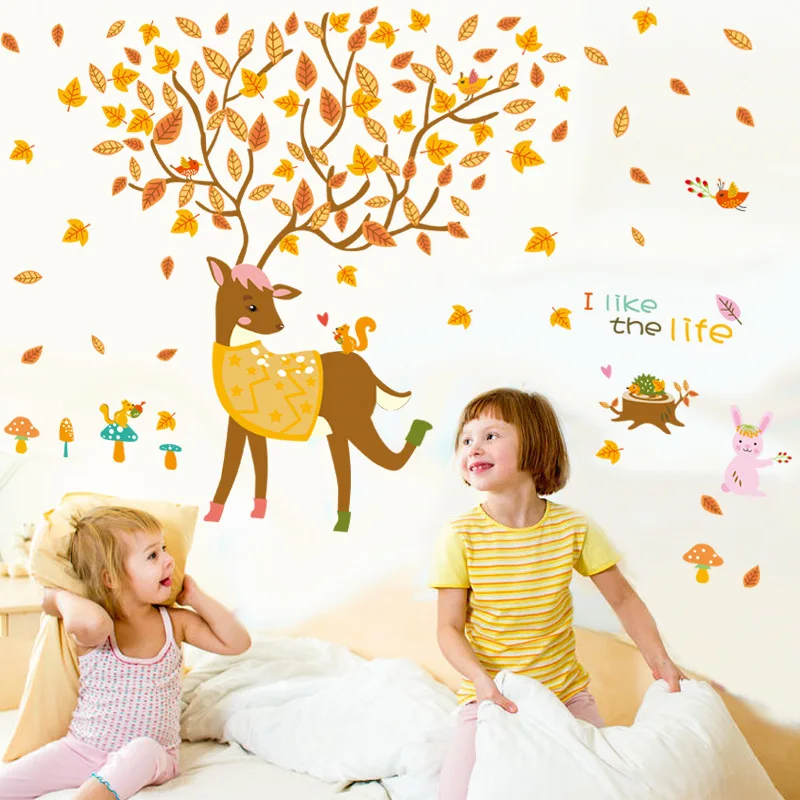 Мультяшные животные Sika олень наклейки на стену для детской комнаты детская