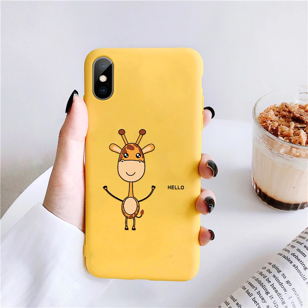 Yellow New Cute phone case For iphone 8 7 Funny cases Lovely Carton Animal Plant Soft cover iPhone 6 6S Plus XS Max XR X |
