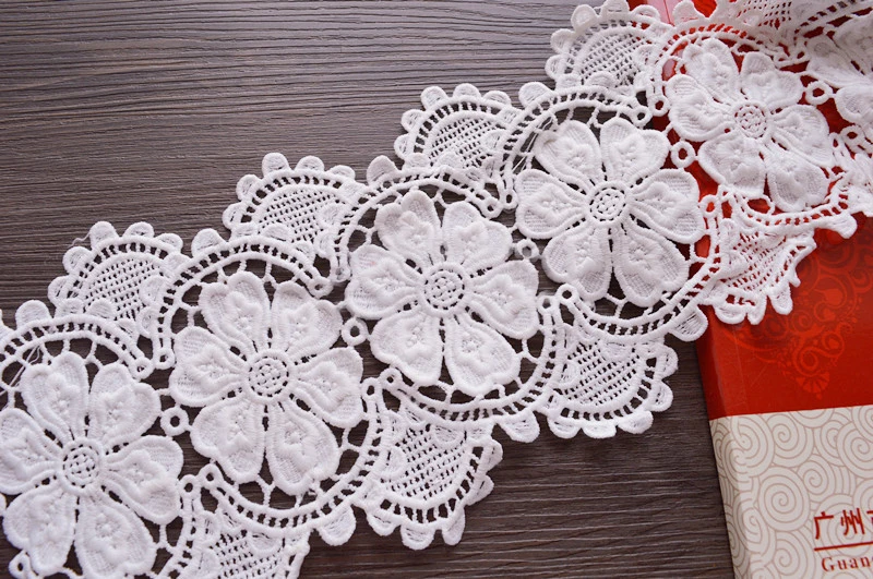 

ivory 3 yard 15.9cm 6.25" wide milk silk embroidered tapes lace trim ribbon clothes dress fabric SM019QL4K29