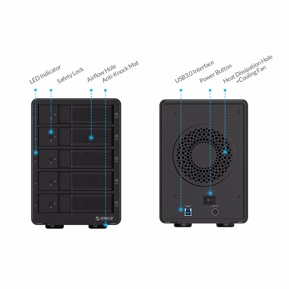 Корпус для жесткого диска ORICO 5 bay 3 дюйма SATA USB макс. ТБ с адаптером питания